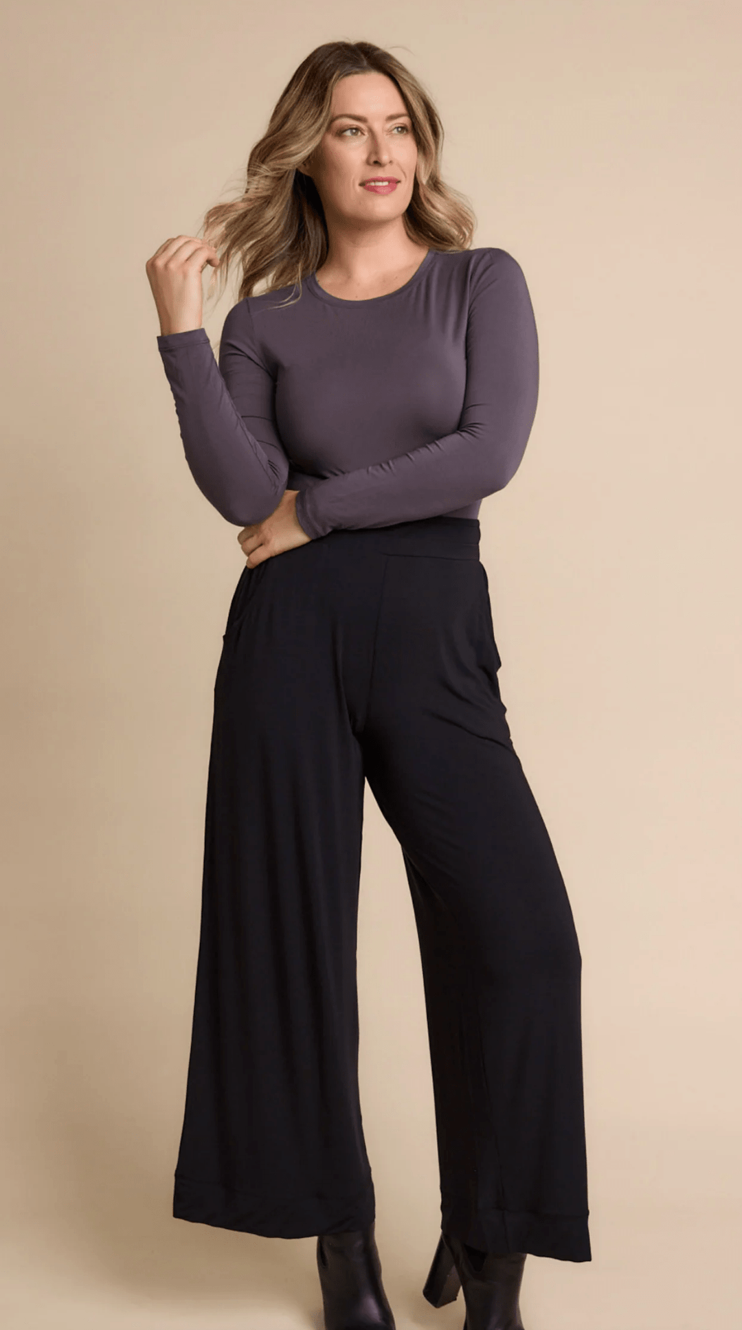 High Neck Long Sleeve Top - Grape - TN1 - Pizazz BoutiqueTani