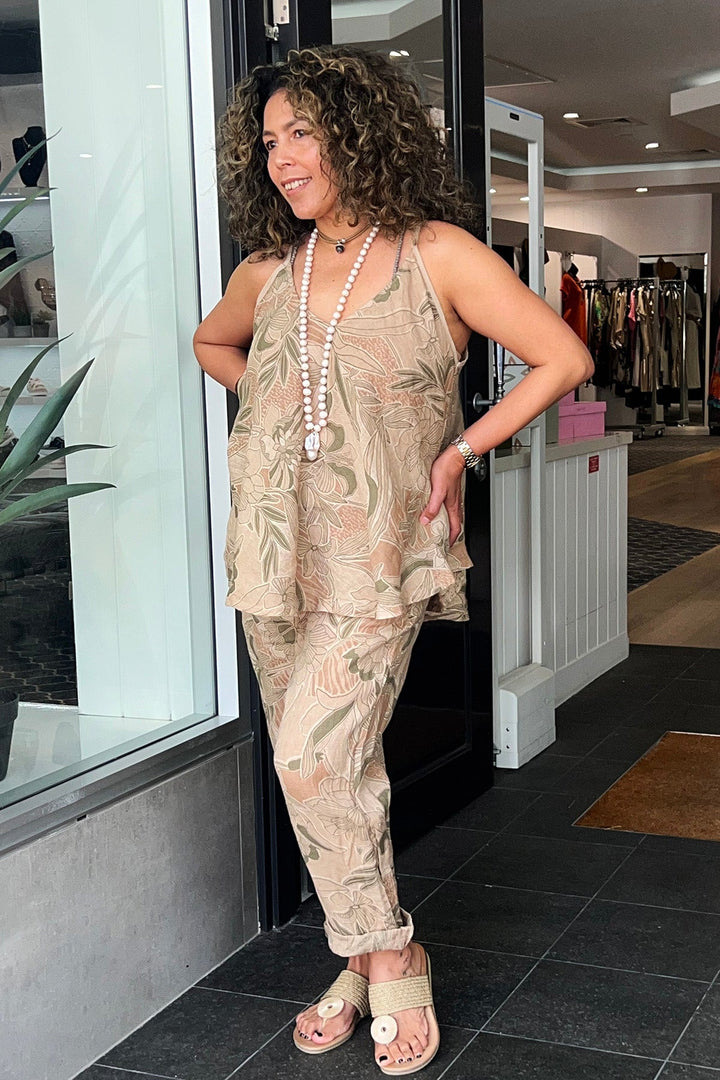 Holly Print Pants - Camel - CG42 - Pizazz BoutiqueCindy G