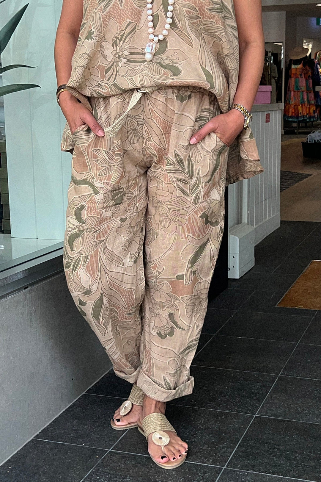 Holly Print Pants - Camel - CG42 - Pizazz BoutiqueCindy G