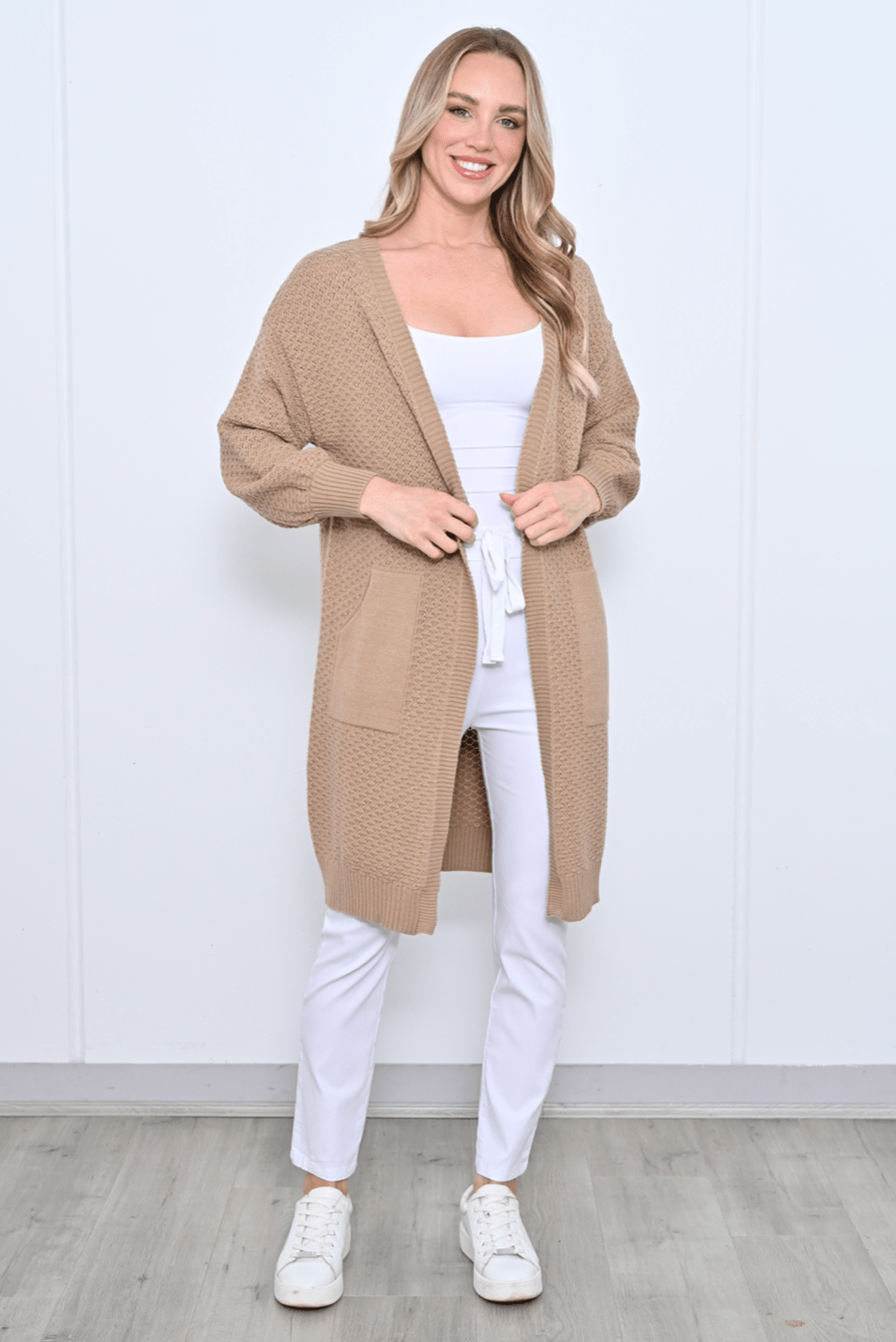 HoneyComb Long Cardi - Mocha - CC9 - Pizazz BoutiqueCali & Co