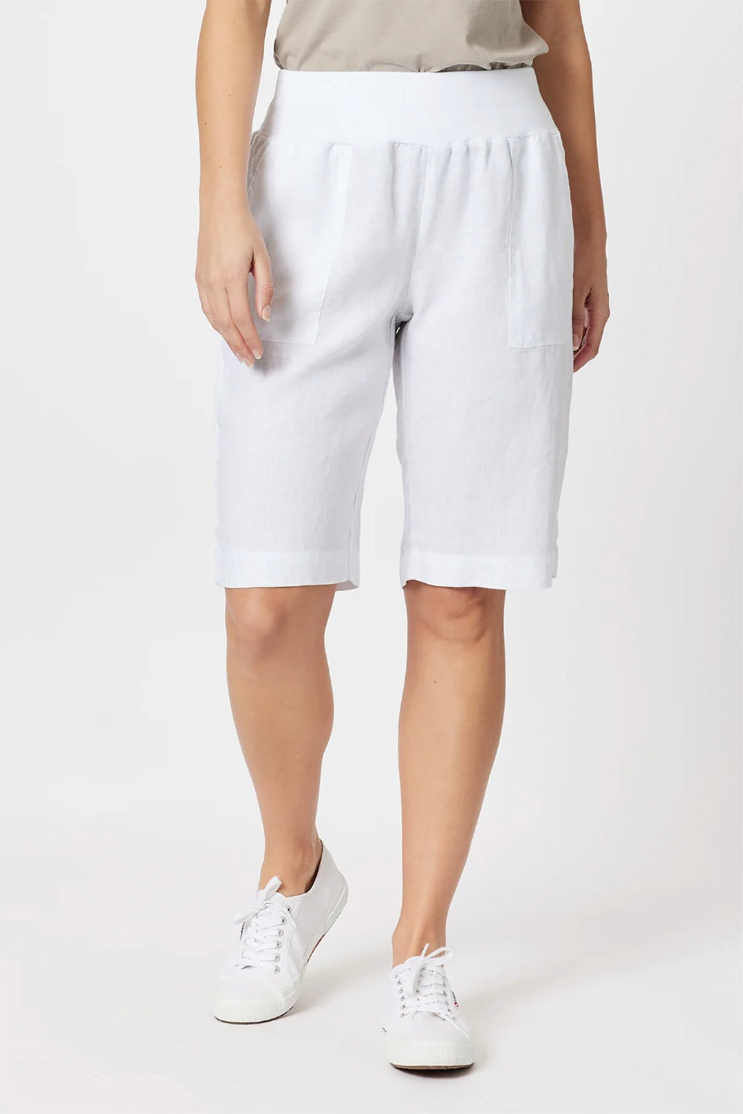 Jersey Waist Linen Shorts - White - GS8 - Pizazz BoutiqueGordon smith