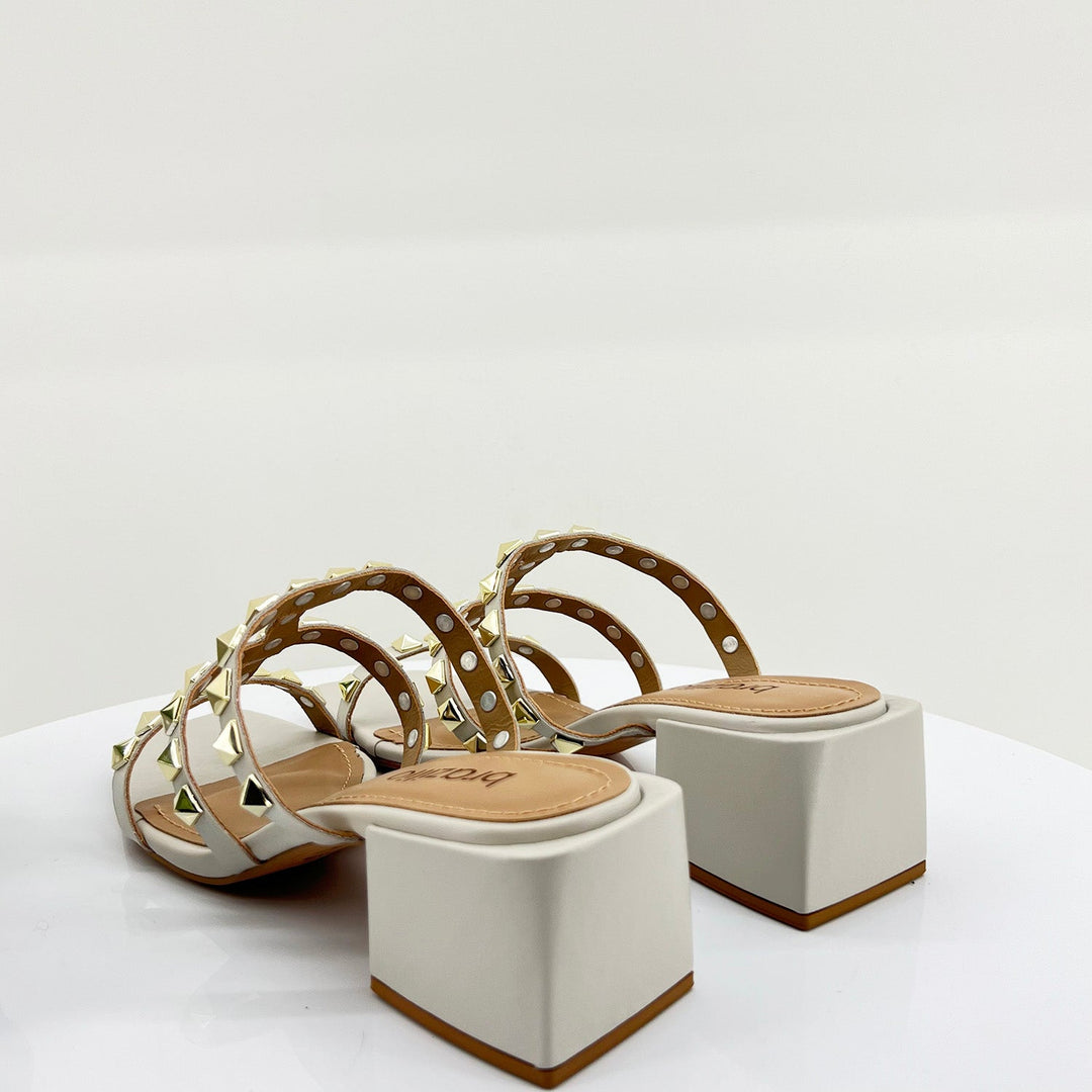 Kira Crystal Block Heel - Off White - BZ1 - Pizazz BoutiqueBrazilio