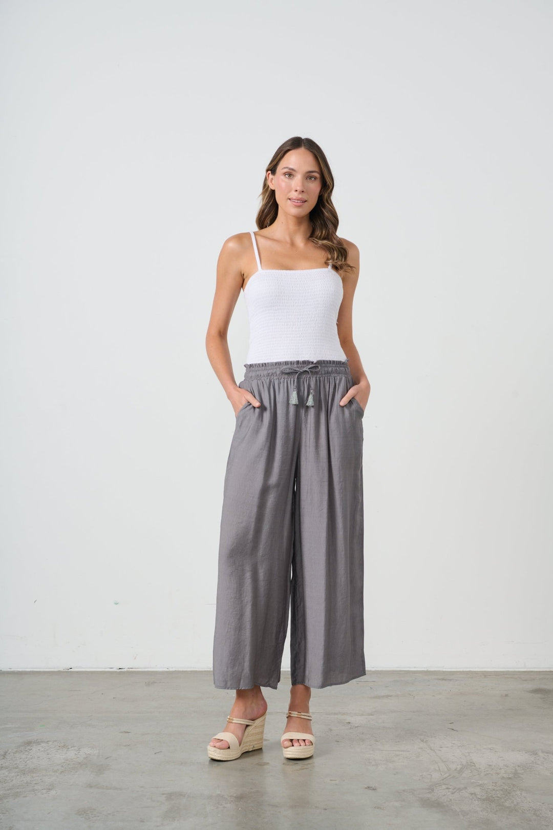 Layla Wide Leg Pant - Grey - CJ10 - Pizazz BoutiqueCaju