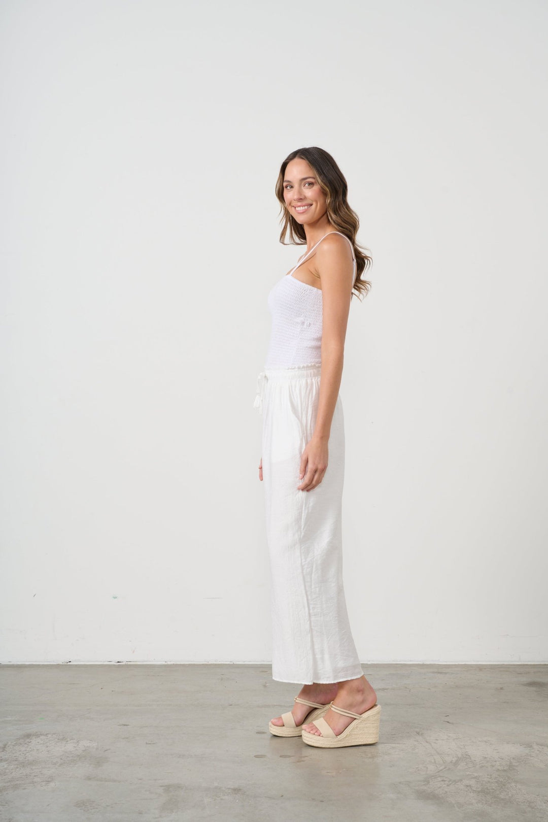 Layla Wide Leg Pant - White - CJ10 - Pizazz BoutiqueCaju