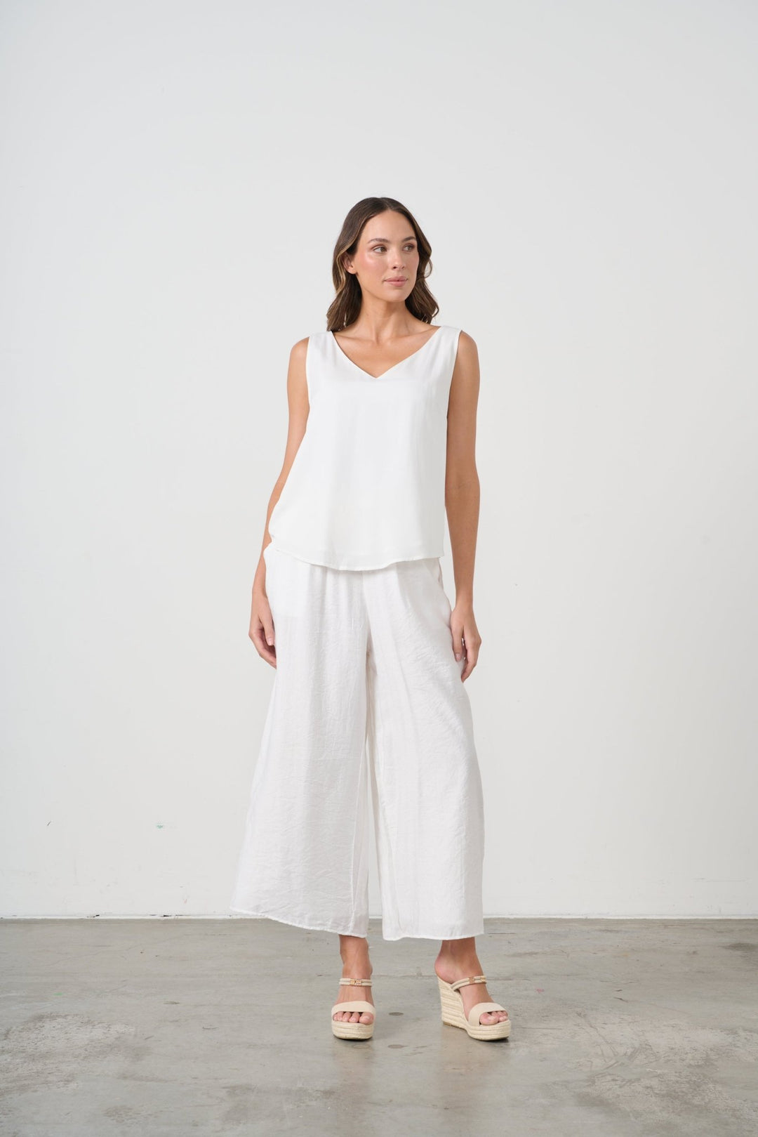 Layla Wide Leg Pant - White - CJ10 - Pizazz BoutiqueCaju