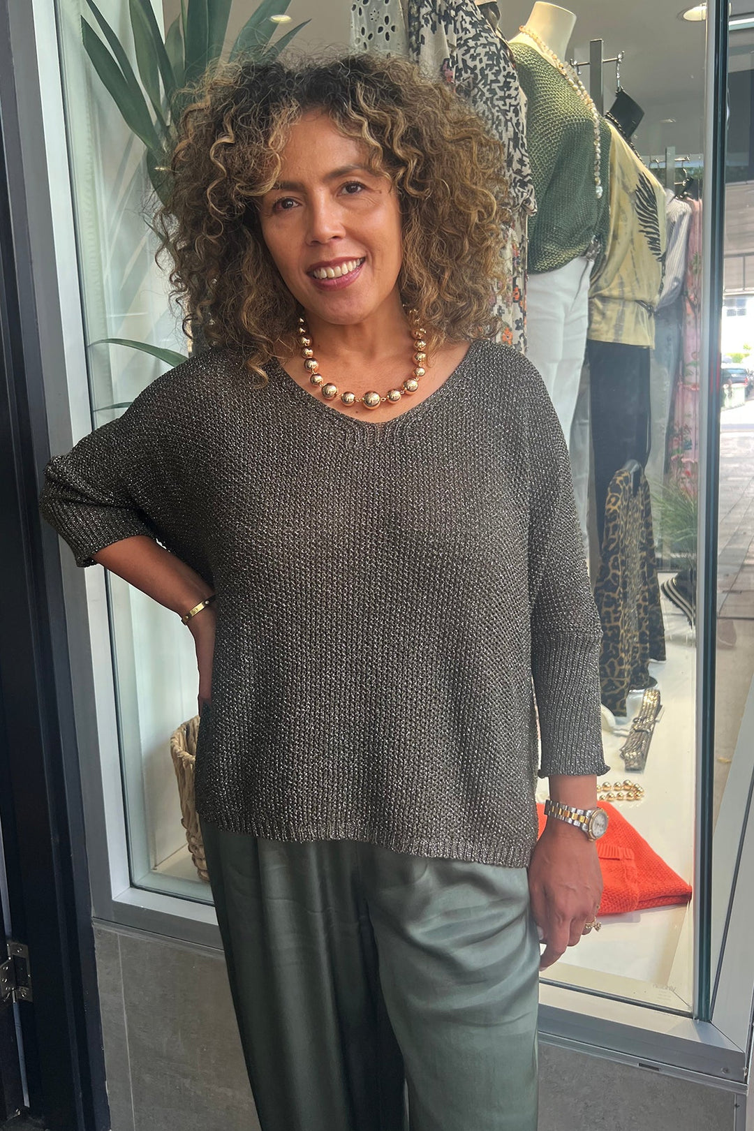 Layne Lurex Top - Khaki - CG32 - Pizazz BoutiqueCindy G