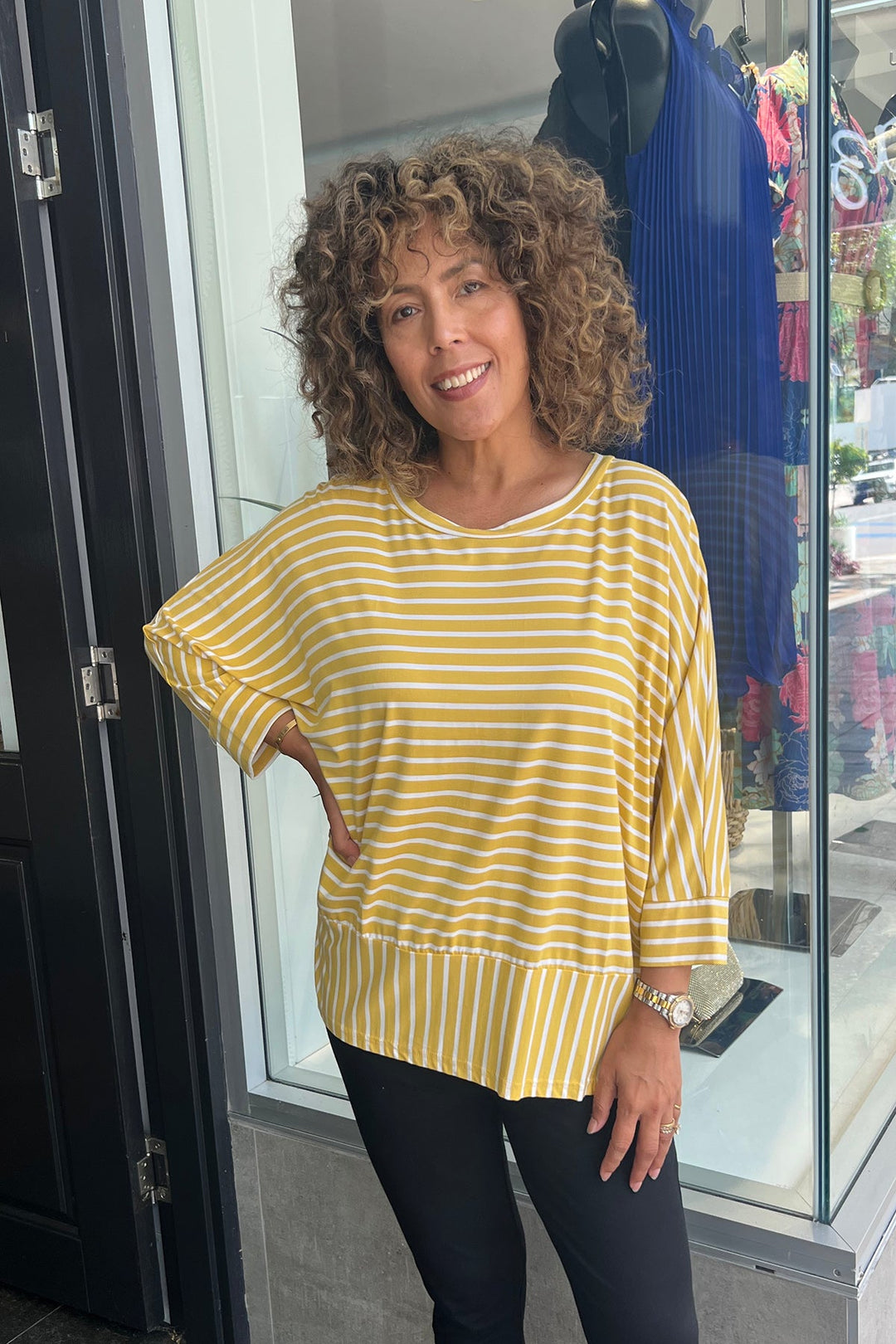 Lily Crew Neck Striped Top - Mustard - BO7 - Pizazz BoutiqueBamboo