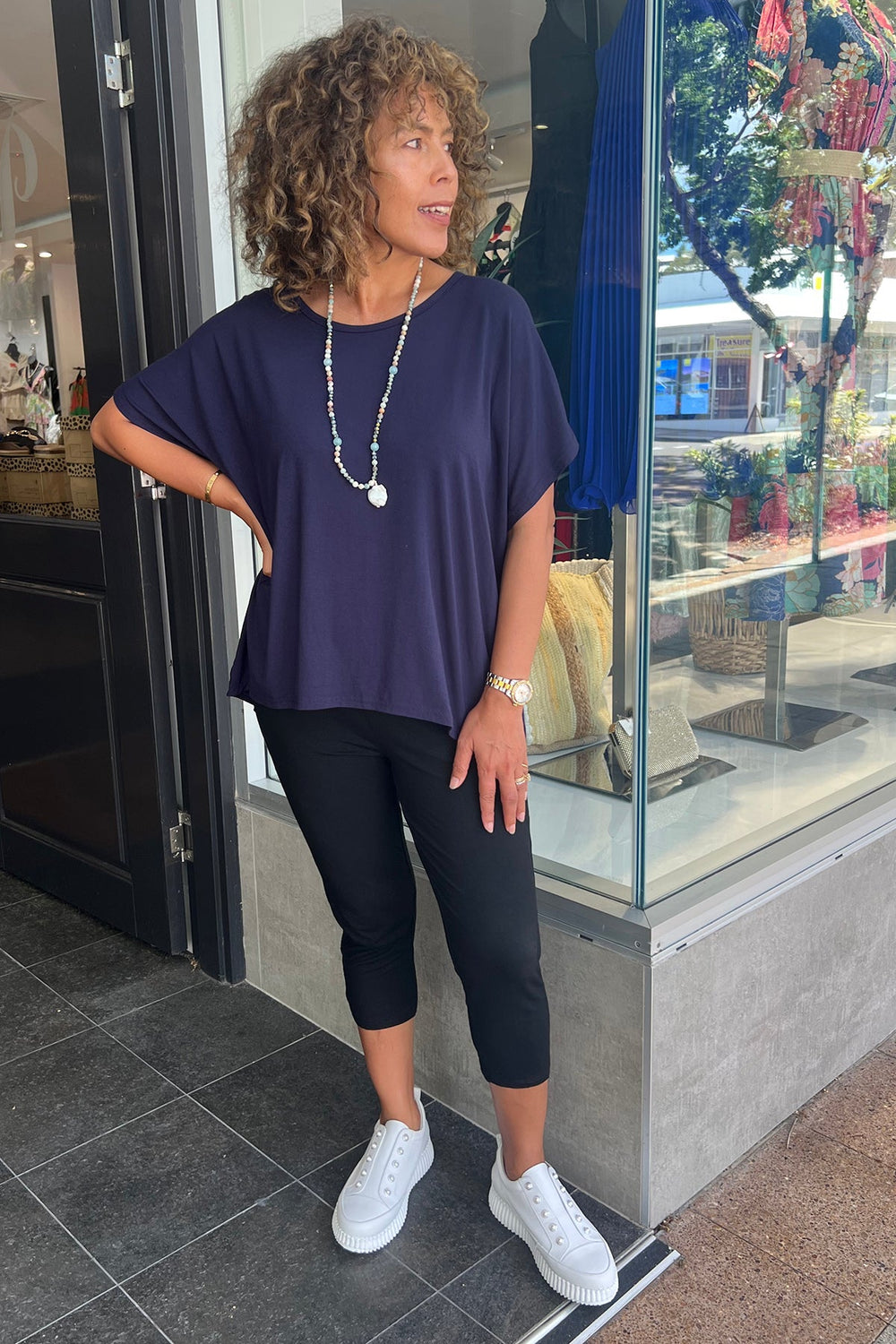 Lina Short Sleeve T-Shirt - Dark Navy - BO2 - Pizazz BoutiqueBamboo