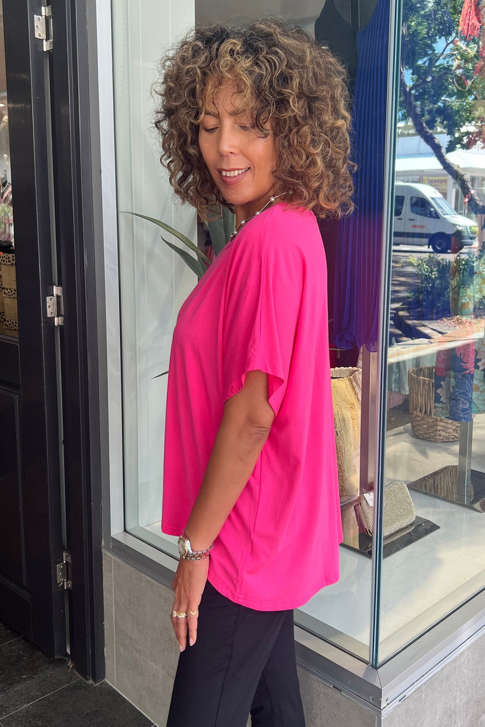 Lina Short Sleeve T-Shirt - Hot Pink - BO2 - Pizazz BoutiqueBamboo