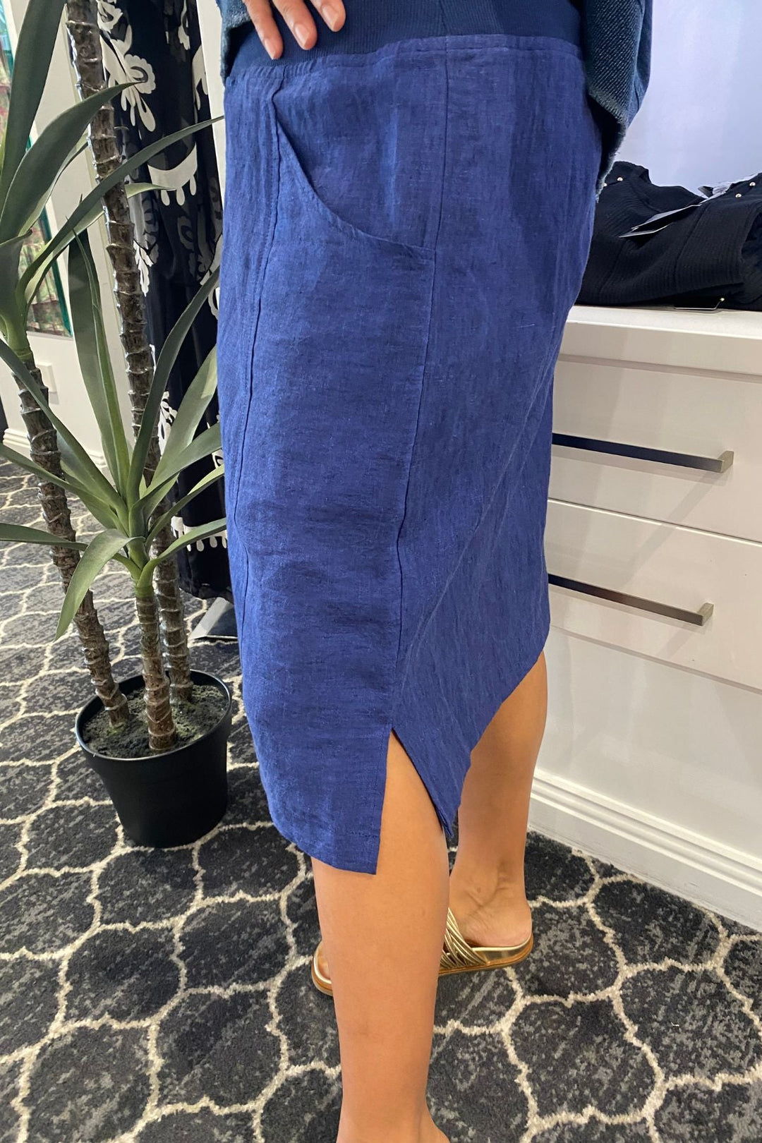 Linen Rib Waist Skirt - Navy - SS40 - Pizazz BoutiqueSee Saw