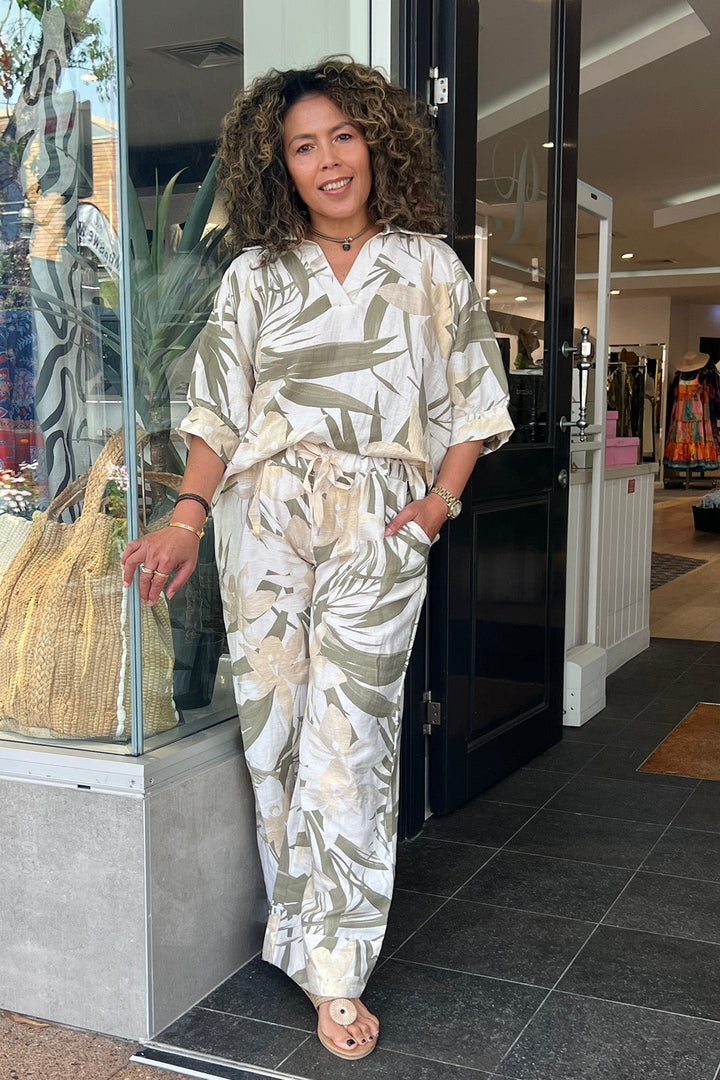 Lucy Print Pants - Khaki/Gold - CG49 - Pizazz BoutiqueCindy G