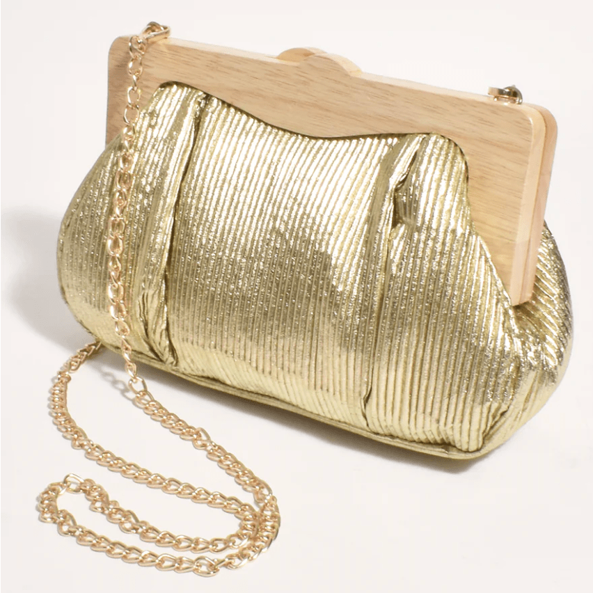 Mira Metallic Pleated Timber Frame Clutch - Gold - AD15 - Pizazz BoutiqueAdorne
