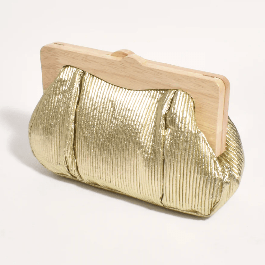 Mira Metallic Pleated Timber Frame Clutch - Gold - AD15 - Pizazz BoutiqueAdorne