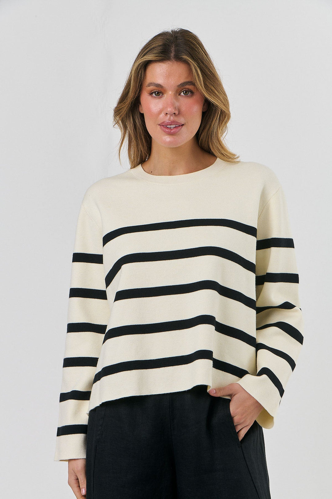 Naomi Striped Knit - Ecru - OJ56 - Pizazz BoutiqueNaturals By O & J