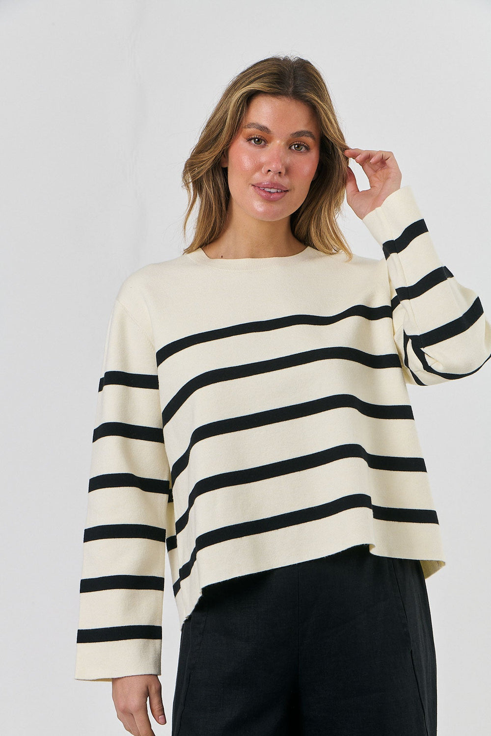 Naomi Striped Knit - Ecru - OJ56 - Pizazz BoutiqueNaturals By O & J