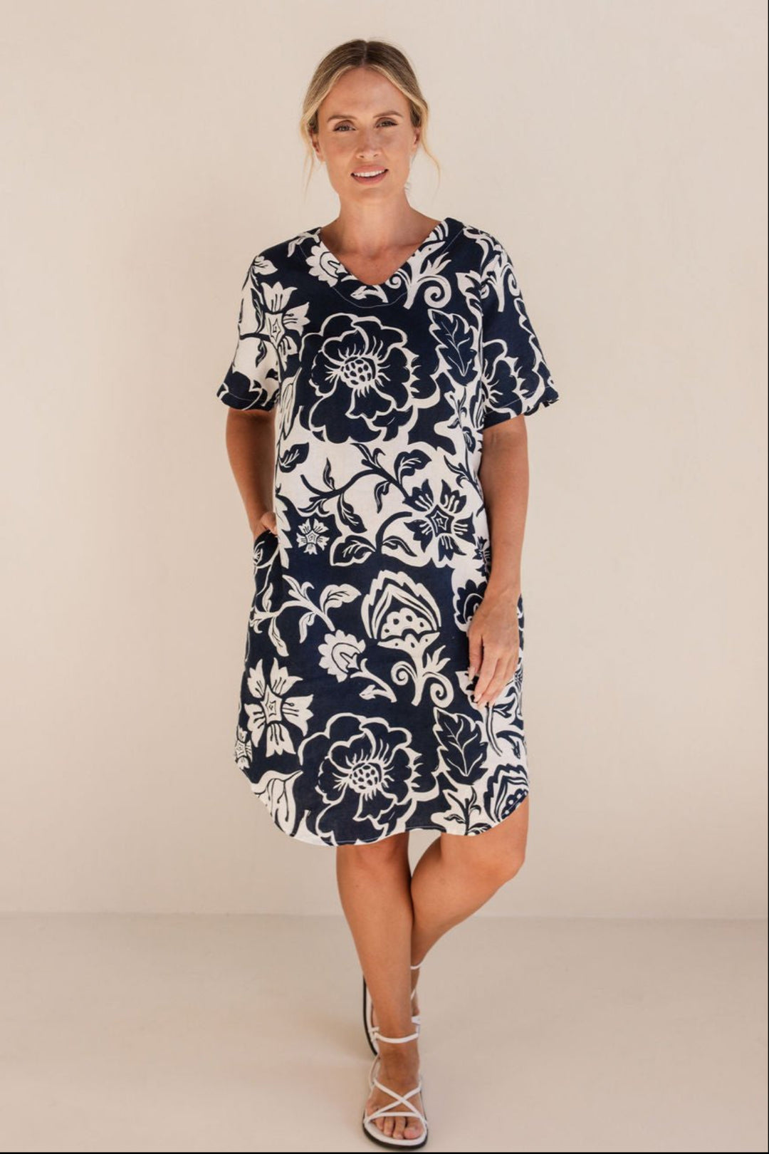Navy Vine Linen Dress - SS56 - Pizazz BoutiqueSee Saw