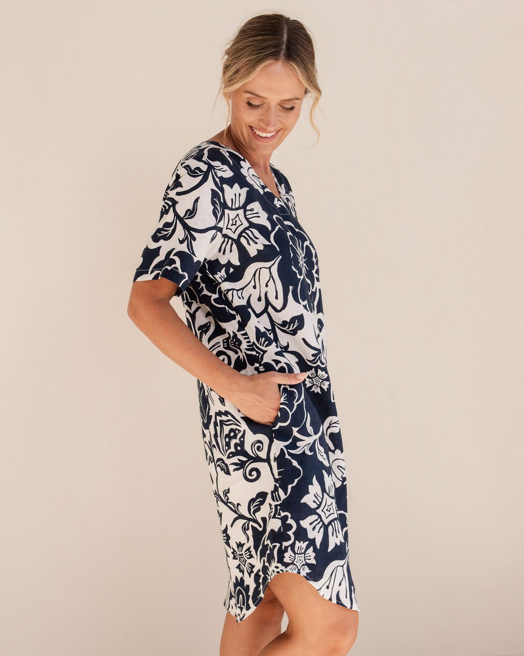 Navy Vine Linen Dress - SS56 - Pizazz BoutiqueSee Saw