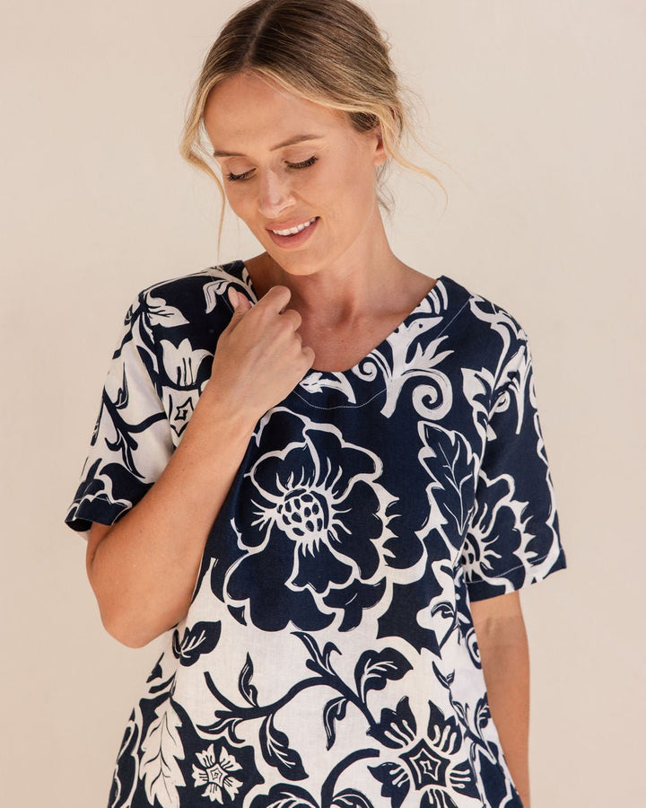 Navy Vine Linen Dress - SS56 - Pizazz BoutiqueSee Saw