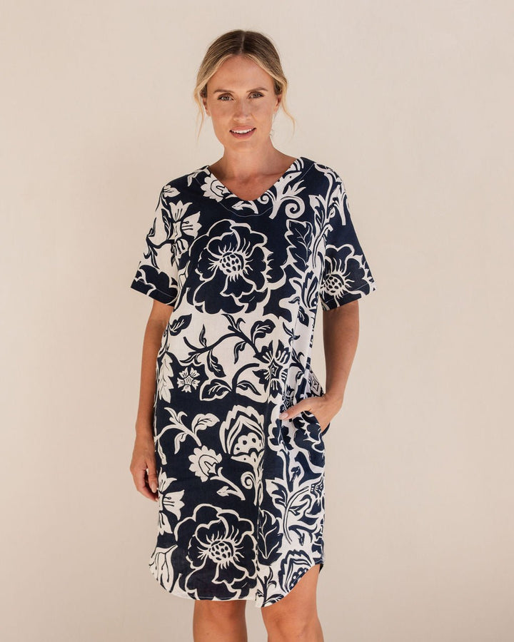Navy Vine Linen Dress - SS56 - Pizazz BoutiqueSee Saw