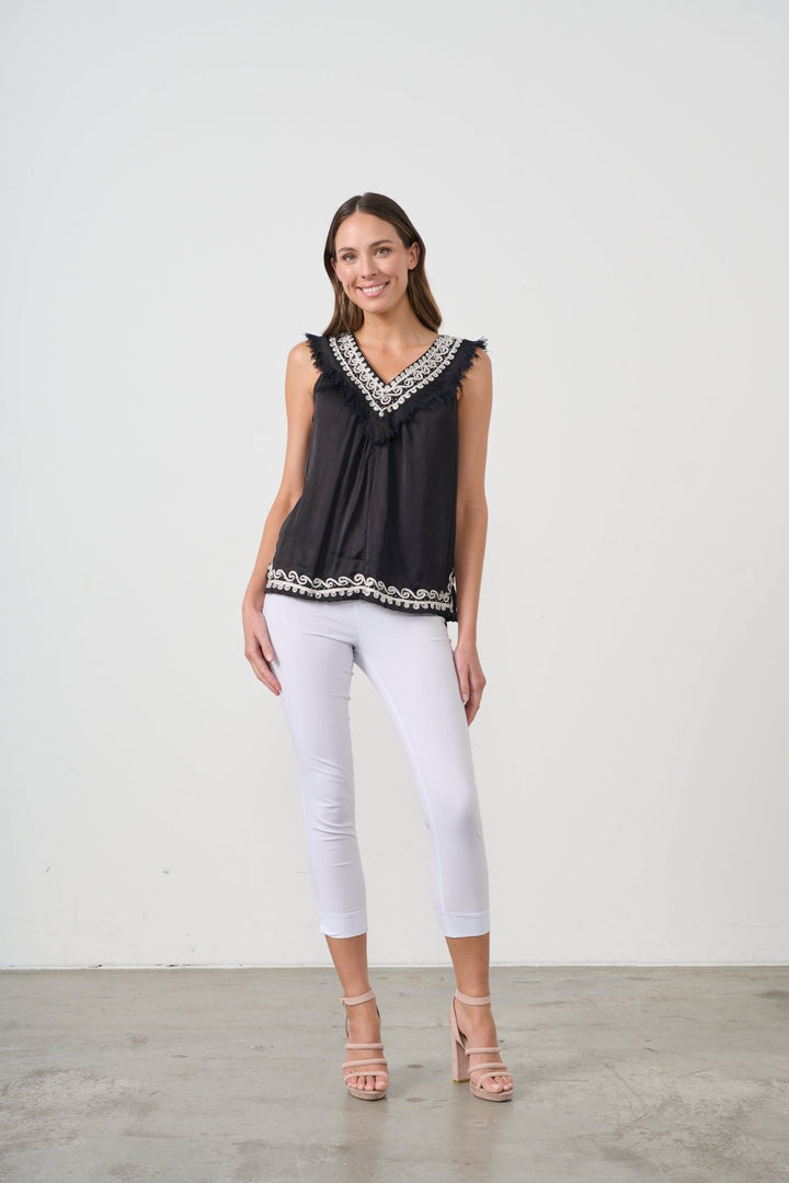 Nyx Fringe Neck Top - Black - CJ20 - Pizazz BoutiqueCaju