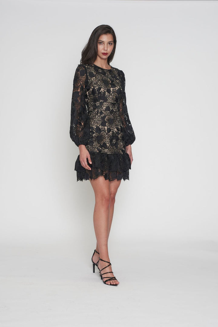 Paris Puff Sleeve Dress - Black/Nude - ROM43 - Pizazz BoutiqueRomance
