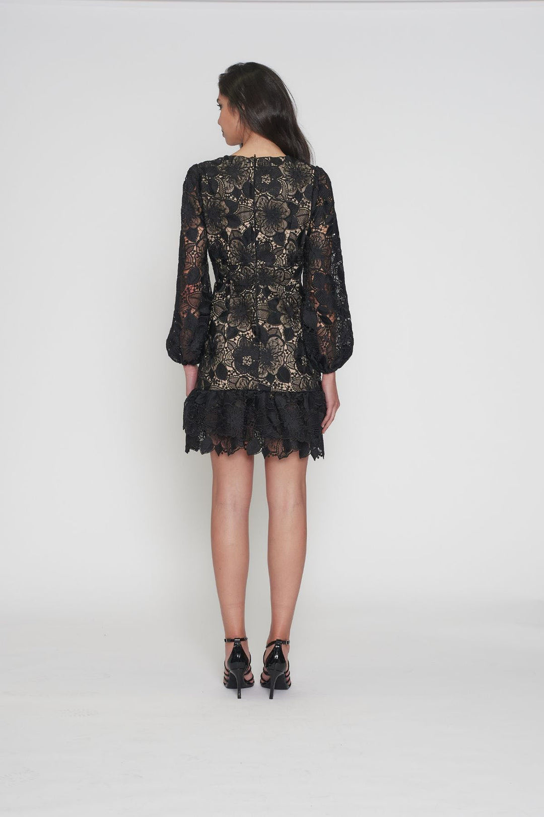 Paris Puff Sleeve Dress - Black/Nude - ROM43 - Pizazz BoutiqueRomance