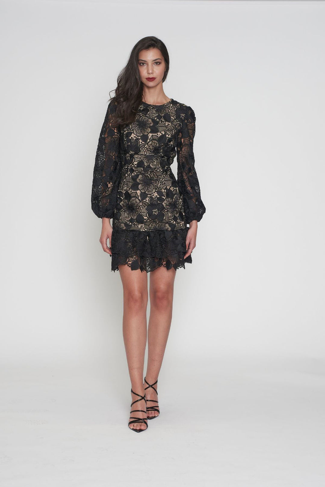 Paris Puff Sleeve Dress - Black/Nude - ROM43 - Pizazz BoutiqueRomance