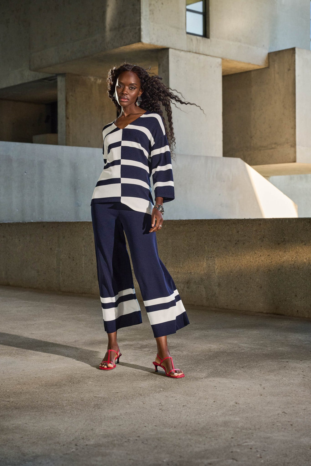 Placement Striped Culotte - Navy - JR62 - Pizazz BoutiqueJoseph Ribkoff