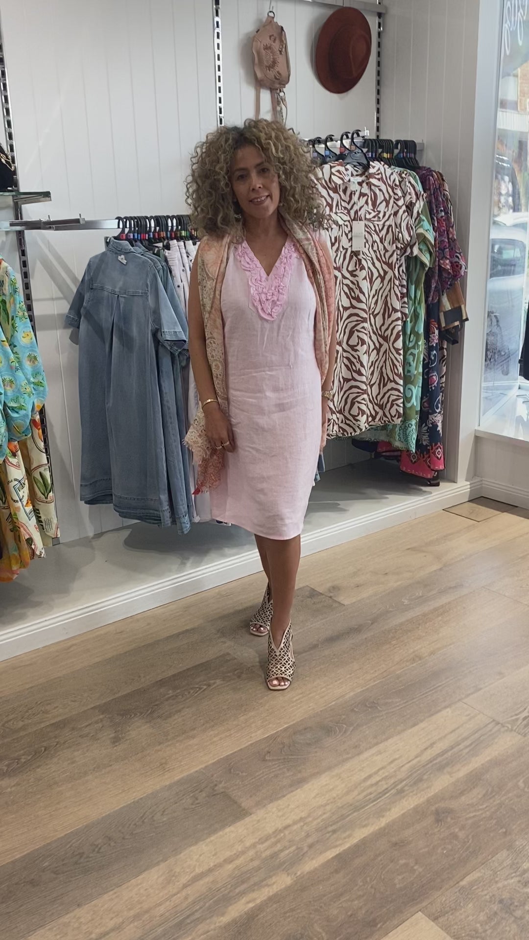 Sleeveless Ruffle Linen Dress - Pink - SS36