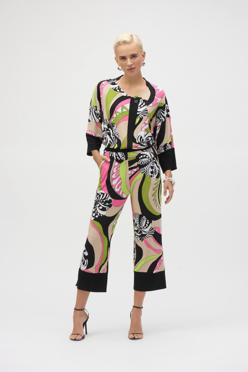 Retro Print Crop Pant - Black/Multi - JR59 - Pizazz BoutiqueJoseph Ribkoff