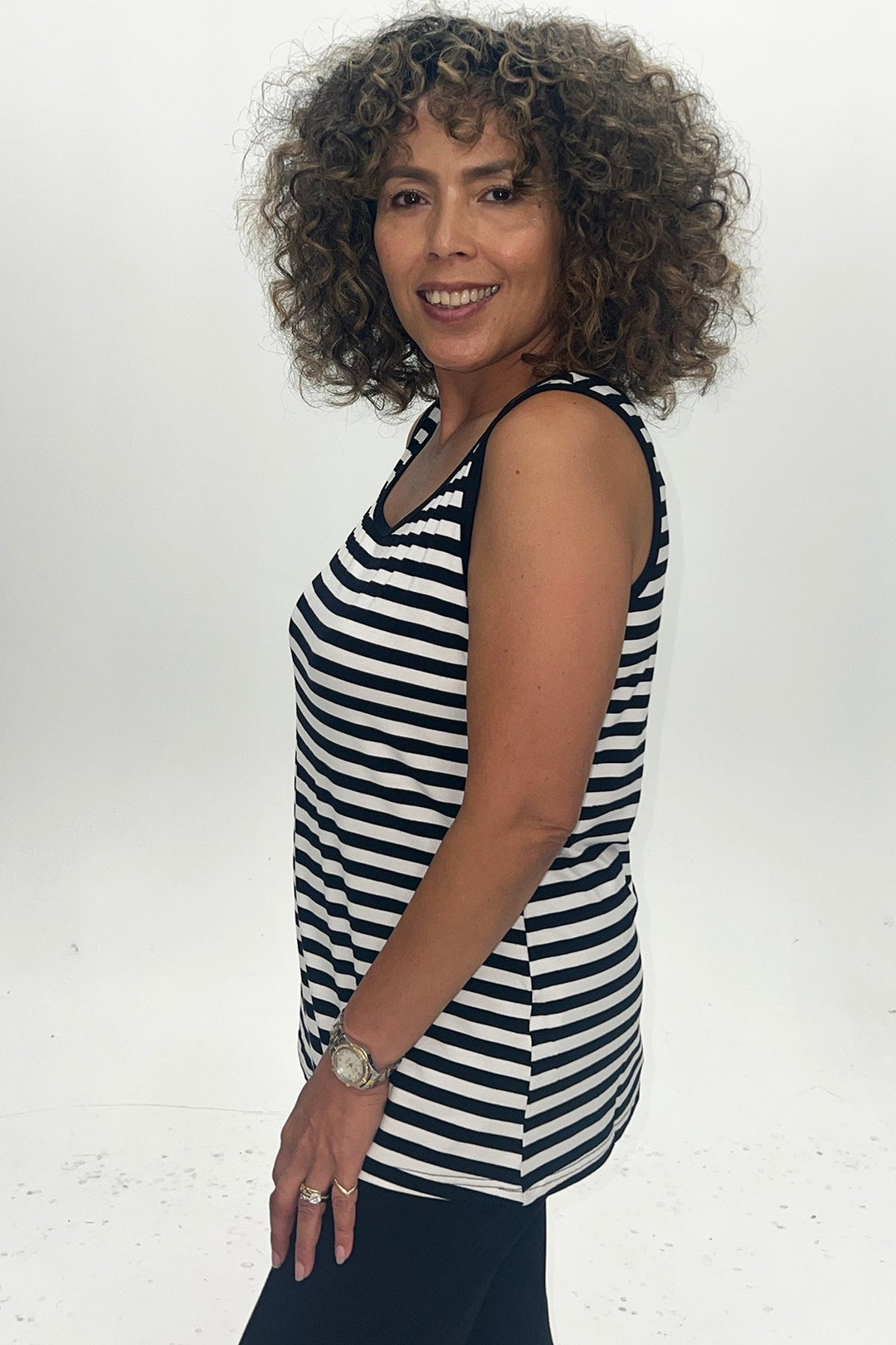 Riley Stripe Cami - Black & White - BO21 - Pizazz BoutiqueBamboo