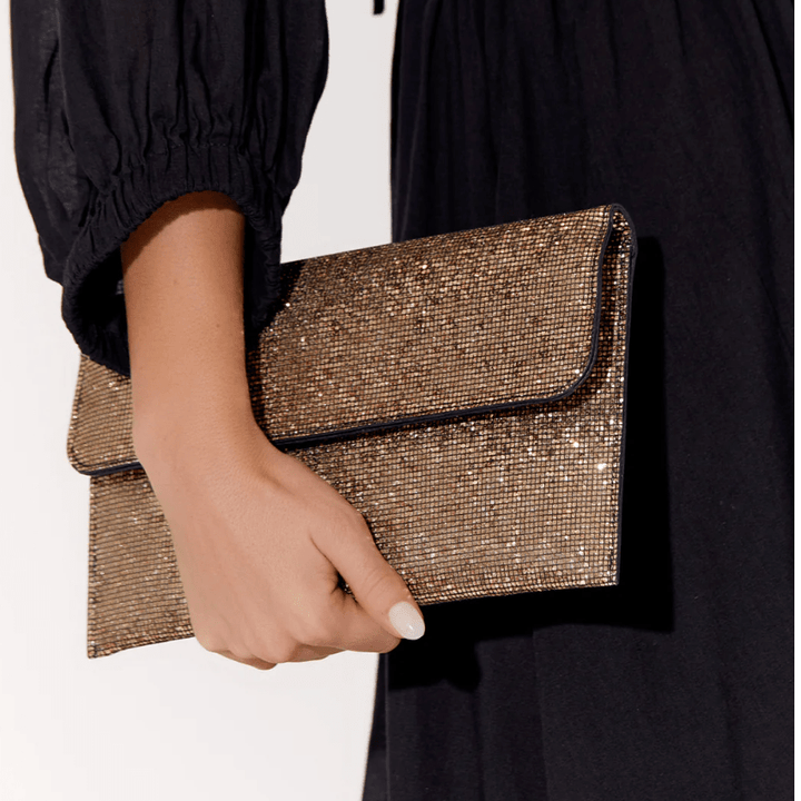 Ruby Rhinestone Fold Over Clutch - Gold - AD11 - Pizazz BoutiqueAdorne