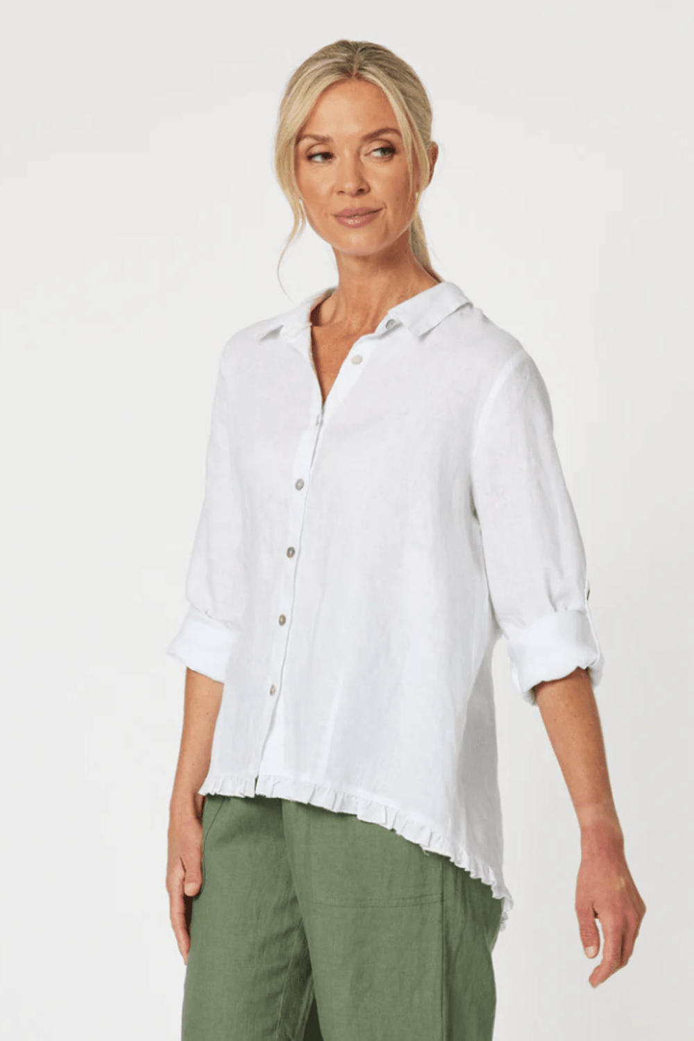 Ruffle Hem Shirt - White - GS13 - Pizazz BoutiqueGordon smith