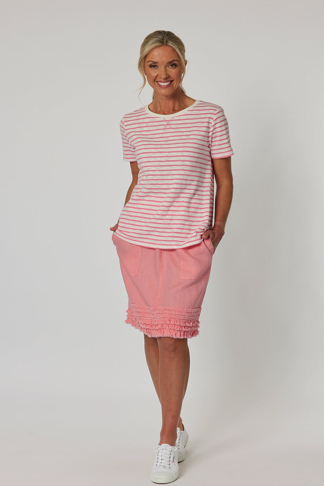 Ruffle Linen Skirt - Coral - GS22 - Pizazz BoutiqueGordon smith