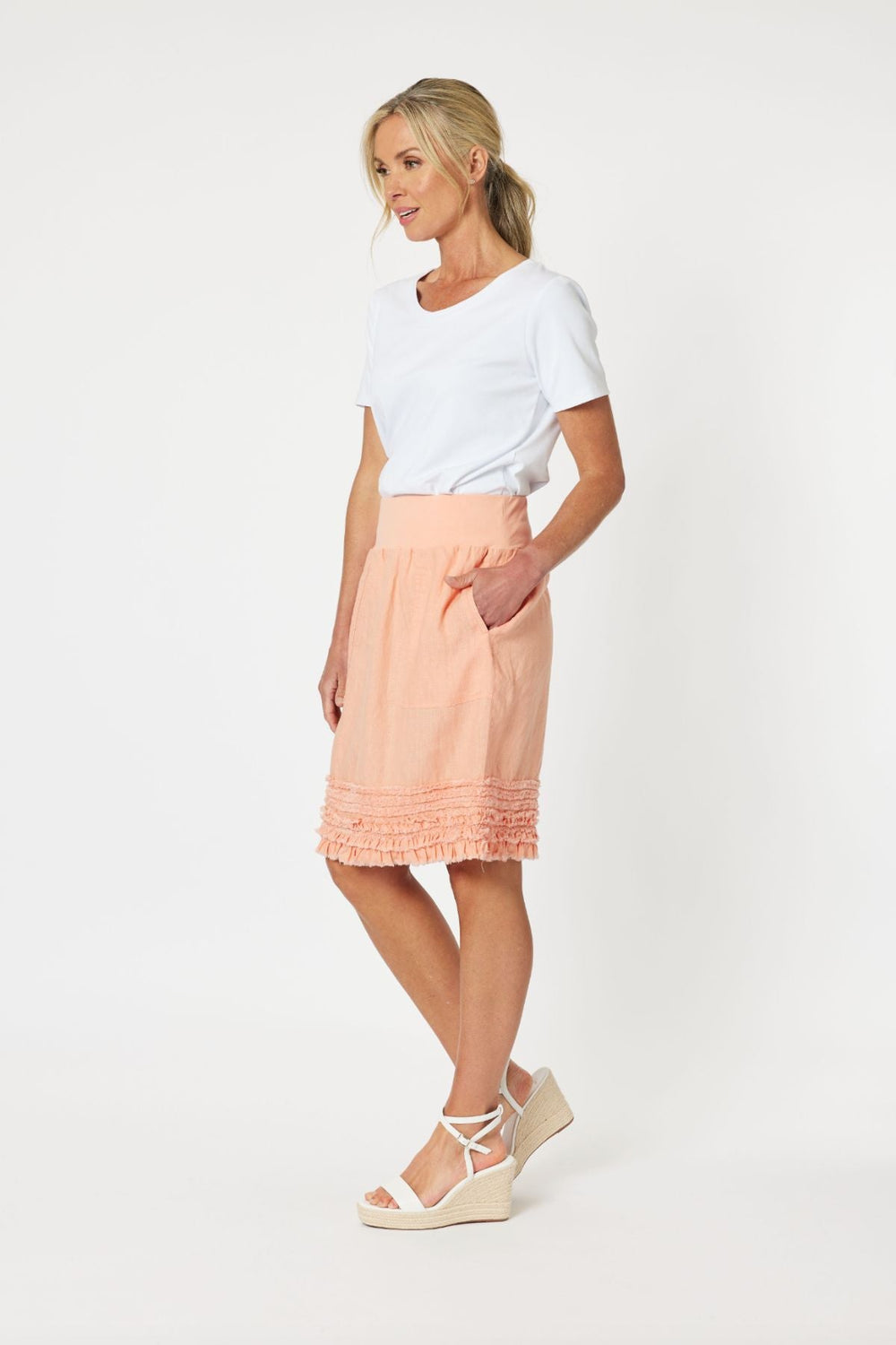 Ruffle Linen Skirt - Mandarine - GS22 - Pizazz BoutiqueGordon smith