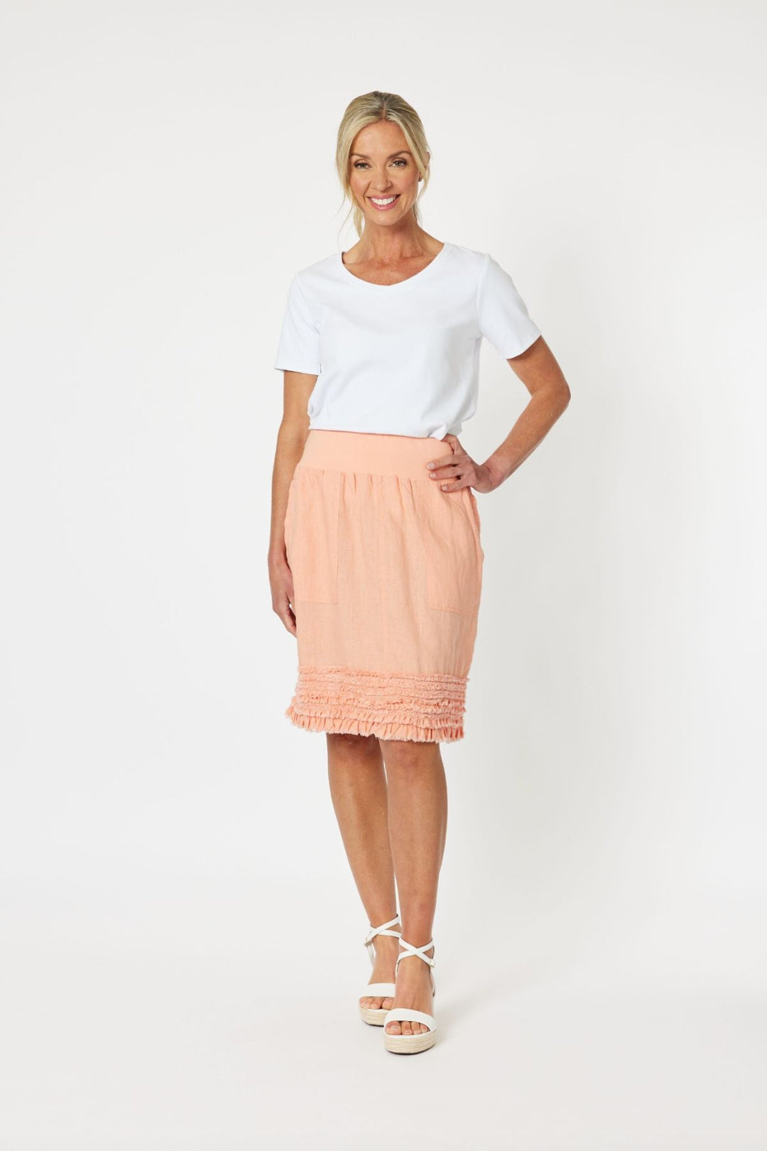 Ruffle Linen Skirt - Mandarine - GS22 - Pizazz BoutiqueGordon smith