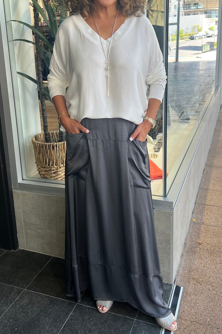 Sariah Silk Skirt - Charcoal - CG7 - Pizazz BoutiqueCindy G