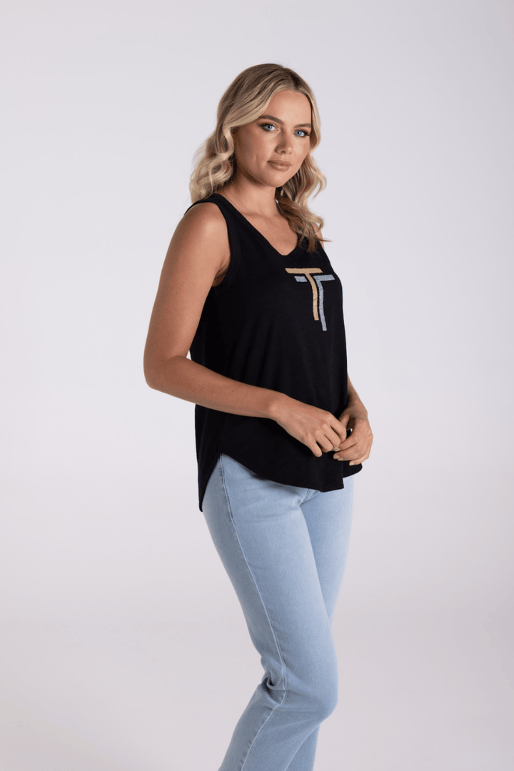 Sequin Logo Tank - Black - TT13 - Pizazz BoutiqueTwo - T's