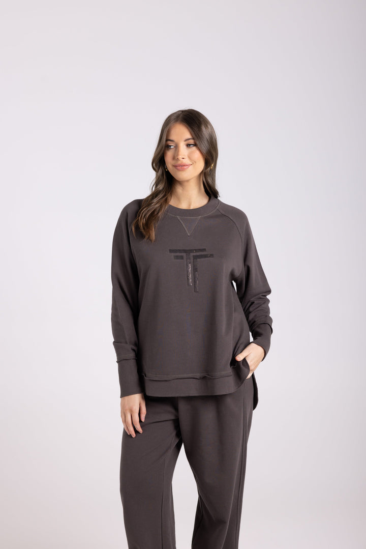 Sequined Sweat - Espresso - TT64 - Pizazz BoutiqueTwo - T's