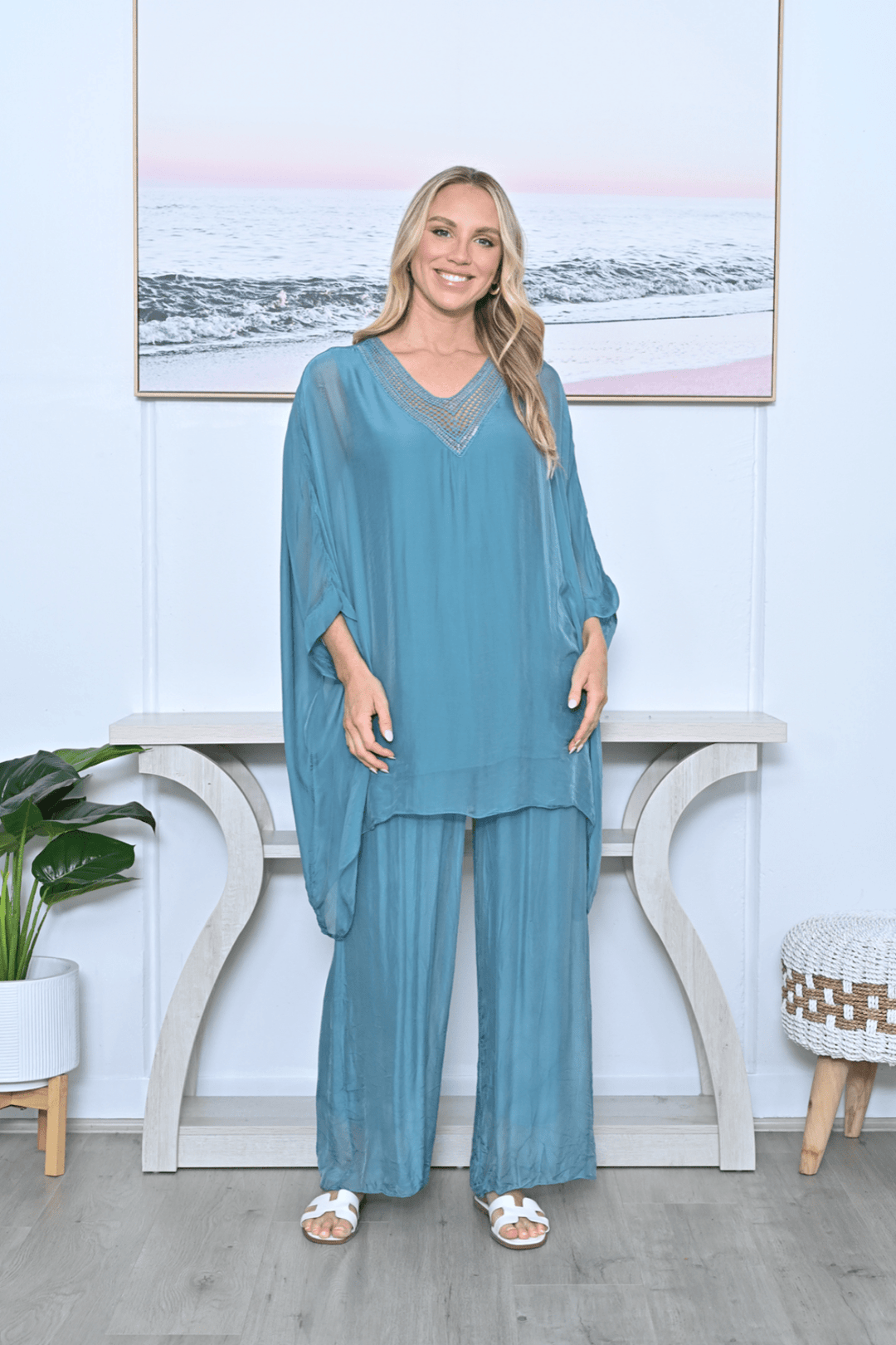 Sequins Silk Layer Top - Teal - CC20 - Pizazz BoutiqueCali & Co