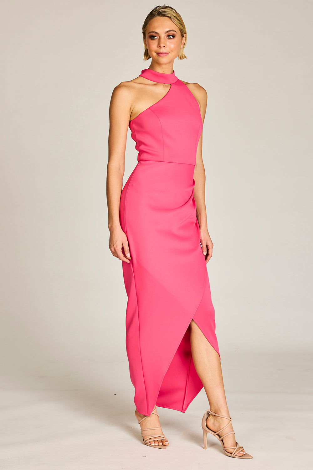 serina maxi formal dress in hot pink by Romance The Label Side View