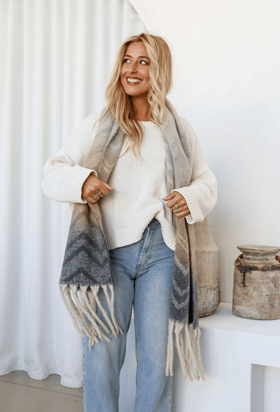 Shirley Scarf - Natural Grey - FR13 - Pizazz BoutiqueFree Spirit
