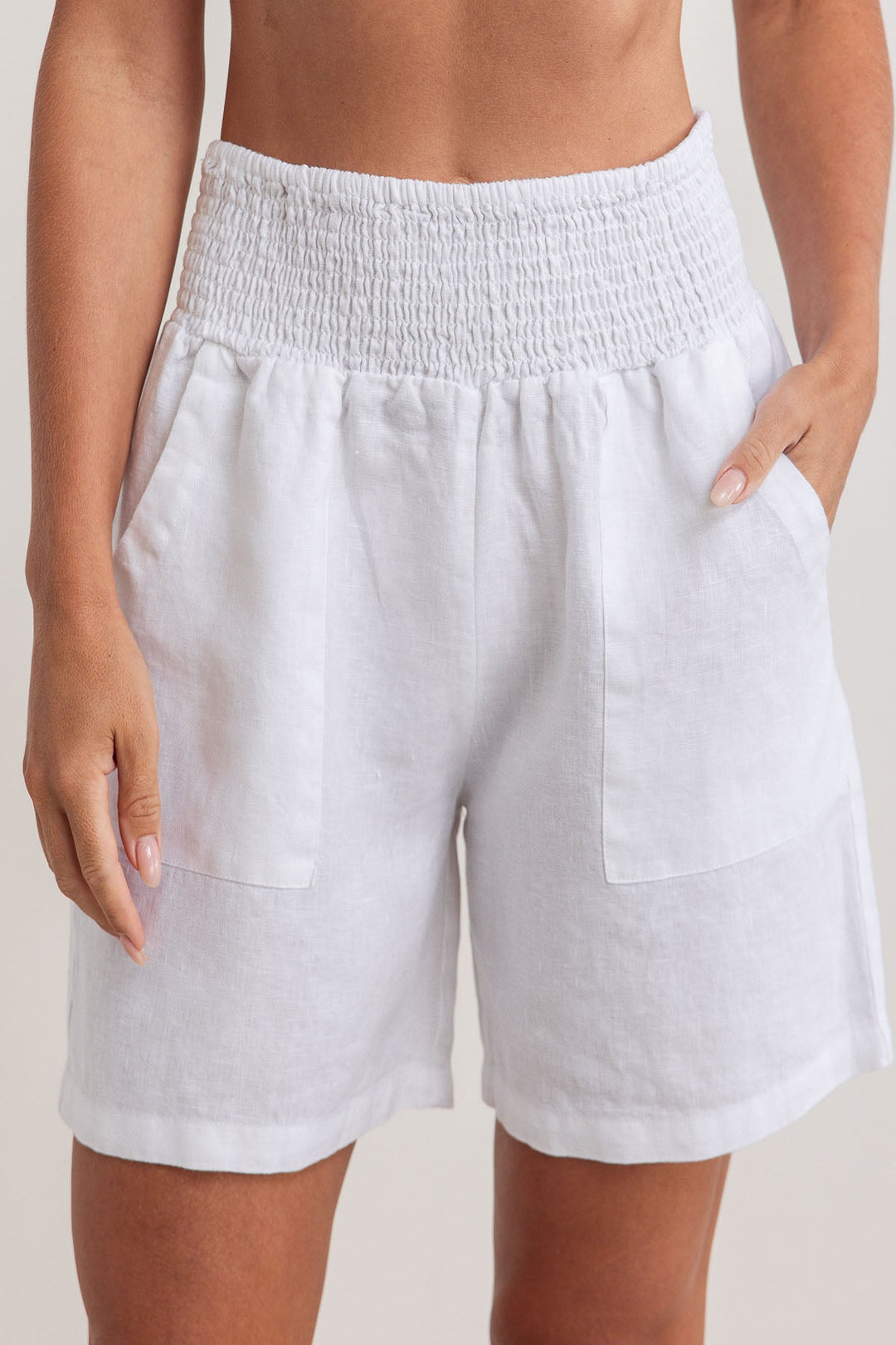 Shirred Waist Short - White - SS48 - Pizazz BoutiqueSee Saw