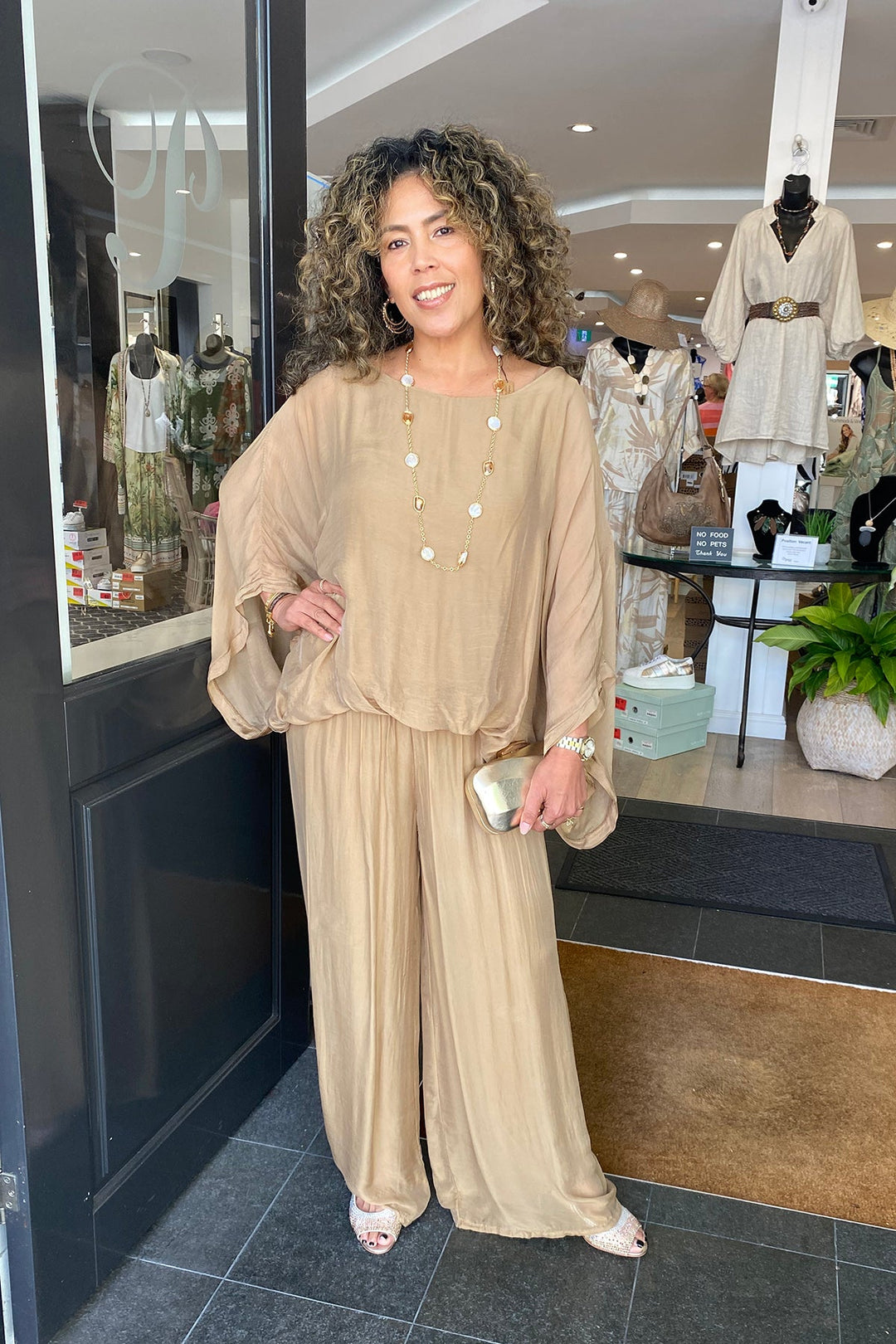 Silk Viscose Pants - Tan - CG17 - Pizazz BoutiqueCindy G