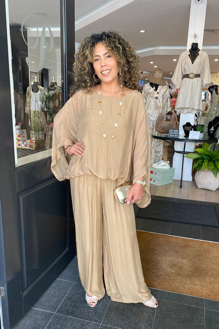 Silk Viscose Pants - Tan - CG17 - Pizazz BoutiqueCindy G