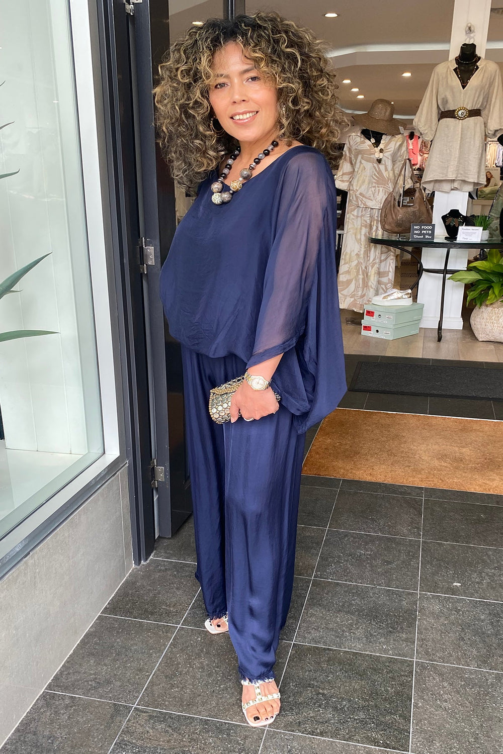 Silk Viscose Top - Navy - CG6 - Pizazz BoutiqueCindy G