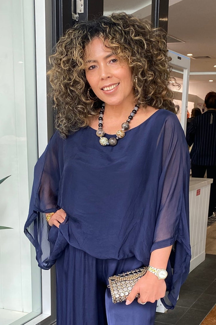 Silk Viscose Top - Navy - CG6 - Pizazz BoutiqueCindy G