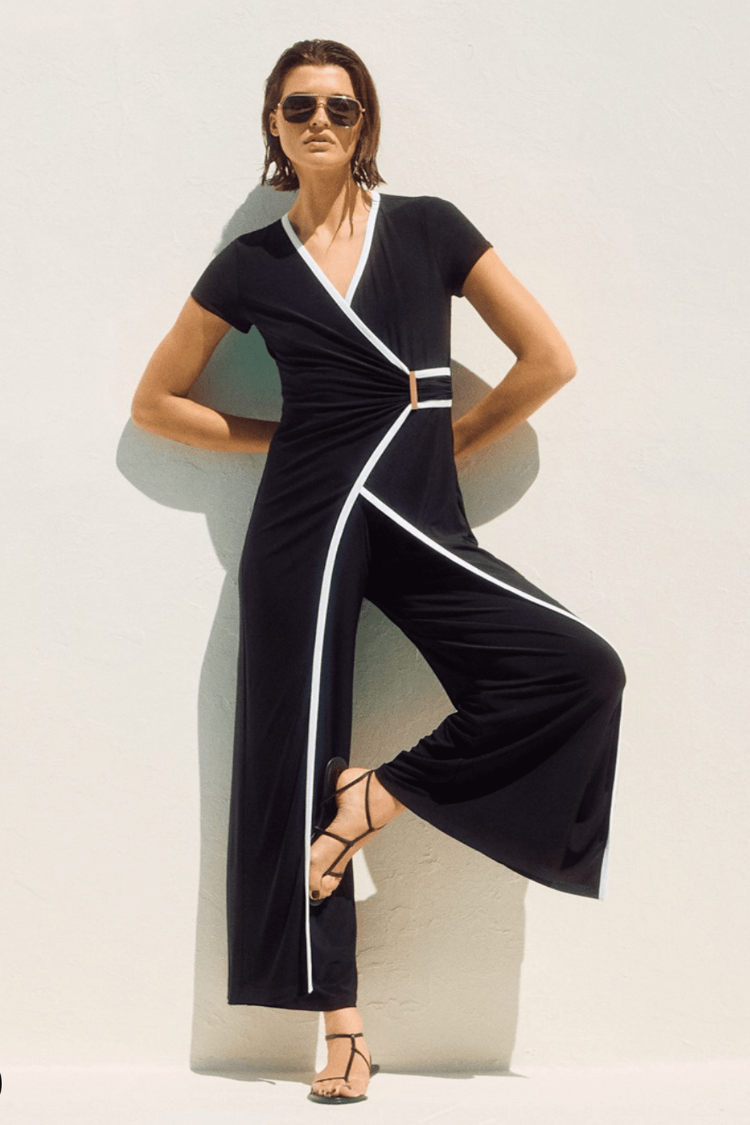 Silky Knit Culotte Jumpsuit - Black/Vanilla - JR44 - Pizazz BoutiqueJoseph Ribkoff