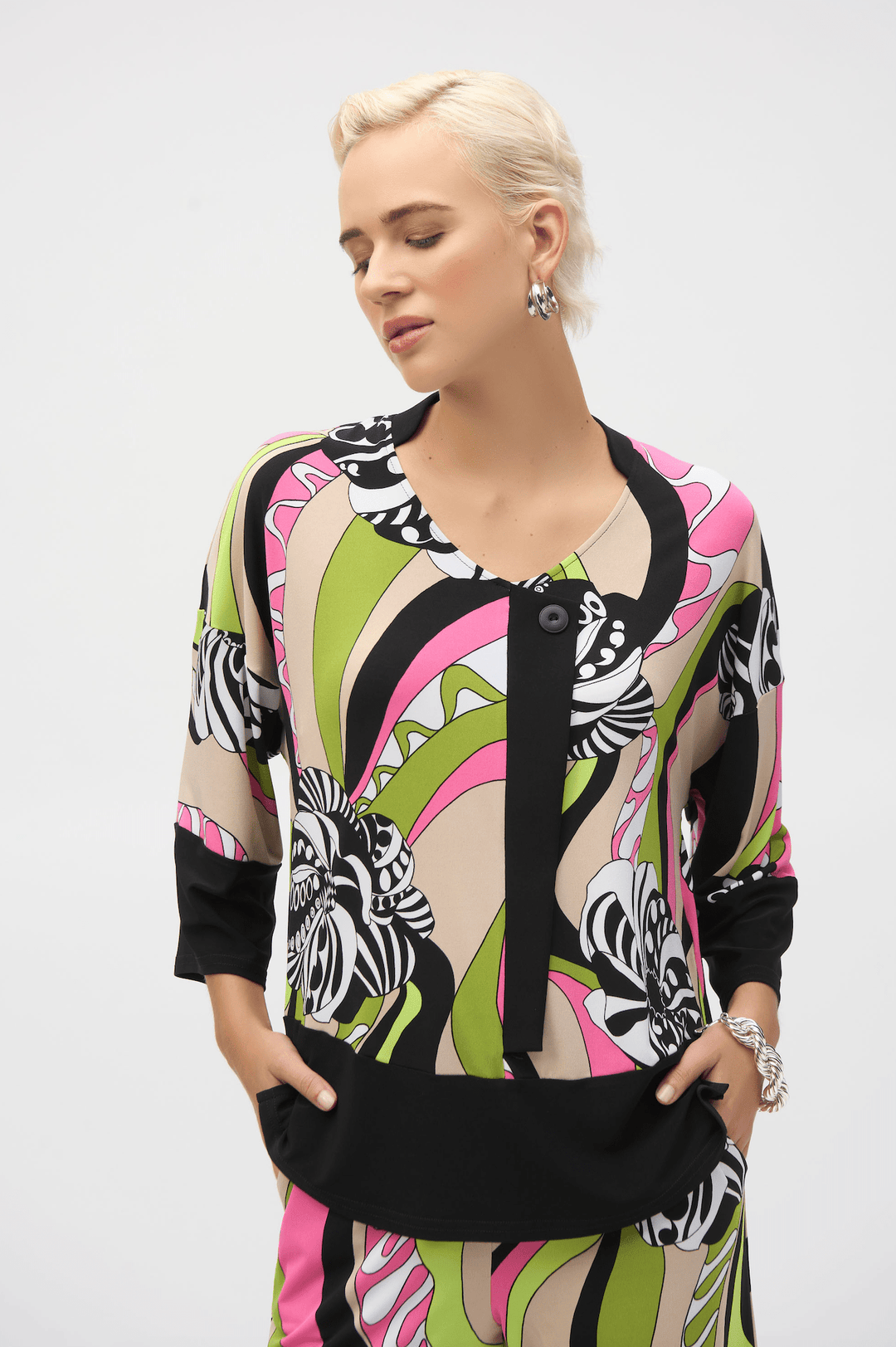 Silky Retro Print Tunic - Black/Multi - JR60 - Pizazz BoutiqueJoseph Ribkoff