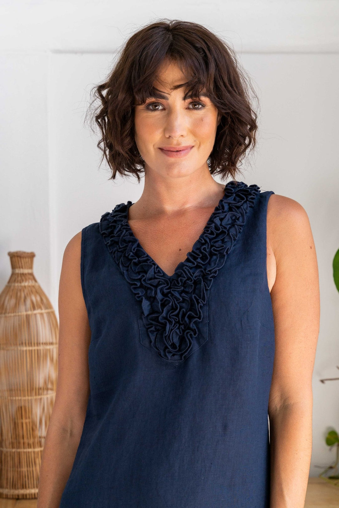 Sleeveless Ruffle Linen Dress - Navy - SS36 - Pizazz BoutiqueSee Saw